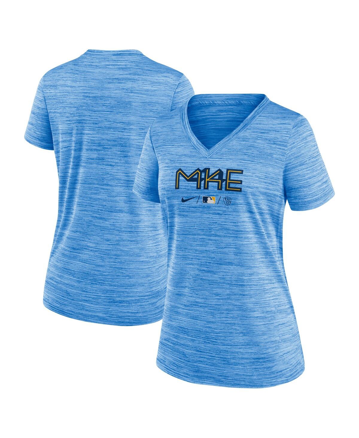 Women's Nike Powder Blue Milwaukee Brewers 2022 City Connect Velocity Space-Dye Performance V-Neck T-shirt