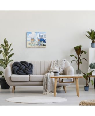 Bike and Van Beach Nautical Blue White Painting Stretched Canvas Wall Art, 16" x 20"