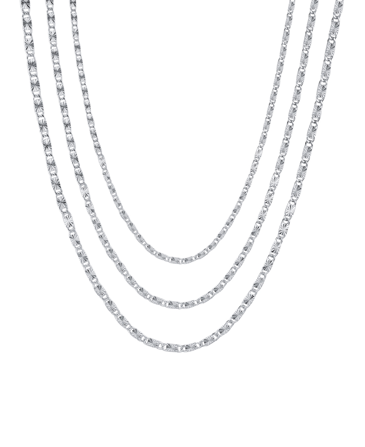 Triple Strand Diamond Cut Chain Necklace - Fine Silver Plated