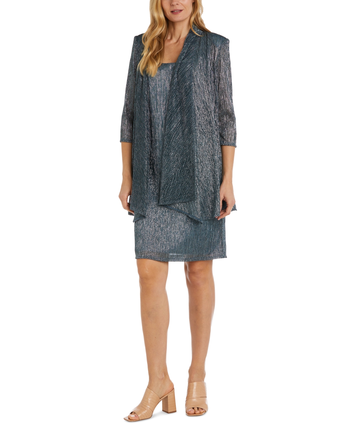 knee length dresses for ladies Two-Piece Sleeveless Dress and Metallic Detailed Jacket Set