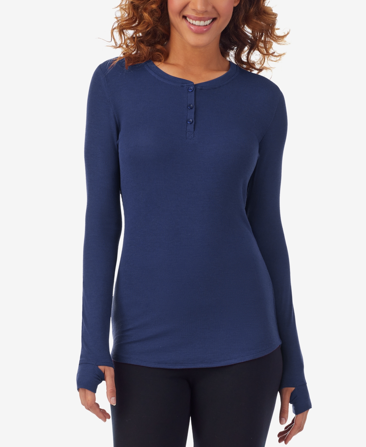 Cuddl Duds Women's Double Plush Stretch Velour Top In Dress Blues