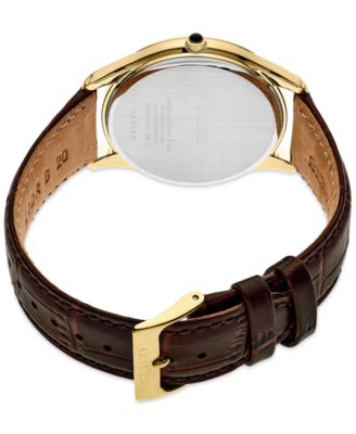 Men's Analog Essentials Brown Leather Strap Watch 39mm