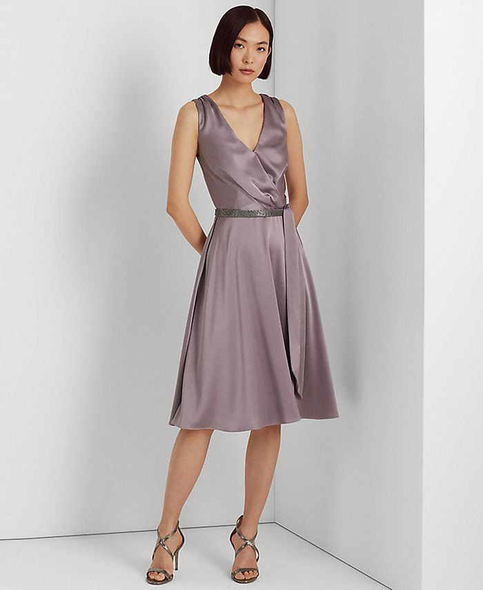 Lauren Ralph Lauren Belted Charmeuse Cocktail Dress & Reviews - Dresses