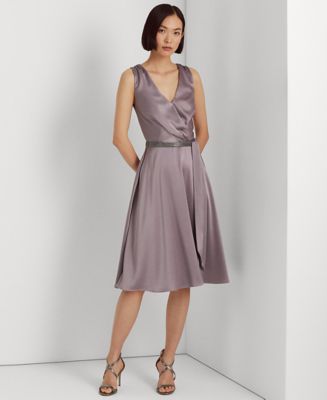 Lauren Ralph Lauren Belted Charmeuse Cocktail Dress - Macy's
