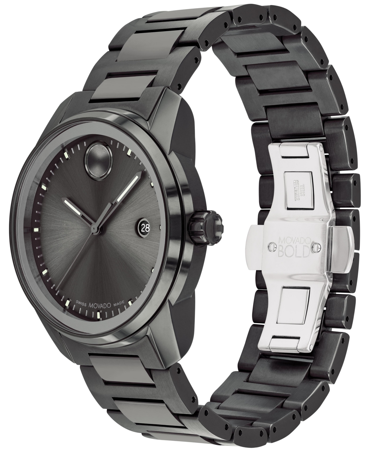 Shop Movado Men's Swiss Bold Verso Gunmetal Ion-plated Steel Bracelet Watch 42mm