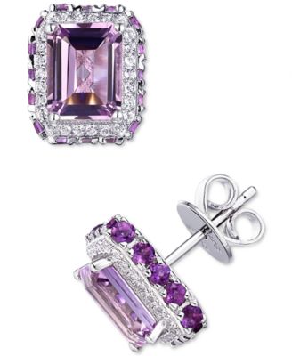 Macy's - Amethyst (4 ct. t.w.) & White Topaz (1/5 ct. t.w.) Stud Earrings in Sterling Silver (Also in Sky Blue Topaz & Citrine/Garnet)