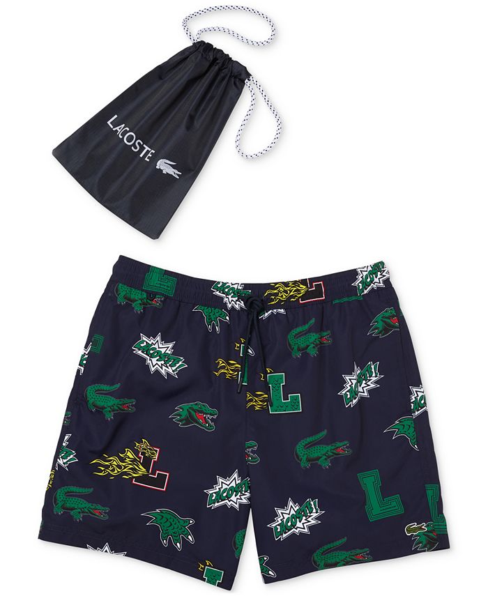 Lacoste Men's Print Swim Trunks & Branded Swim Bag