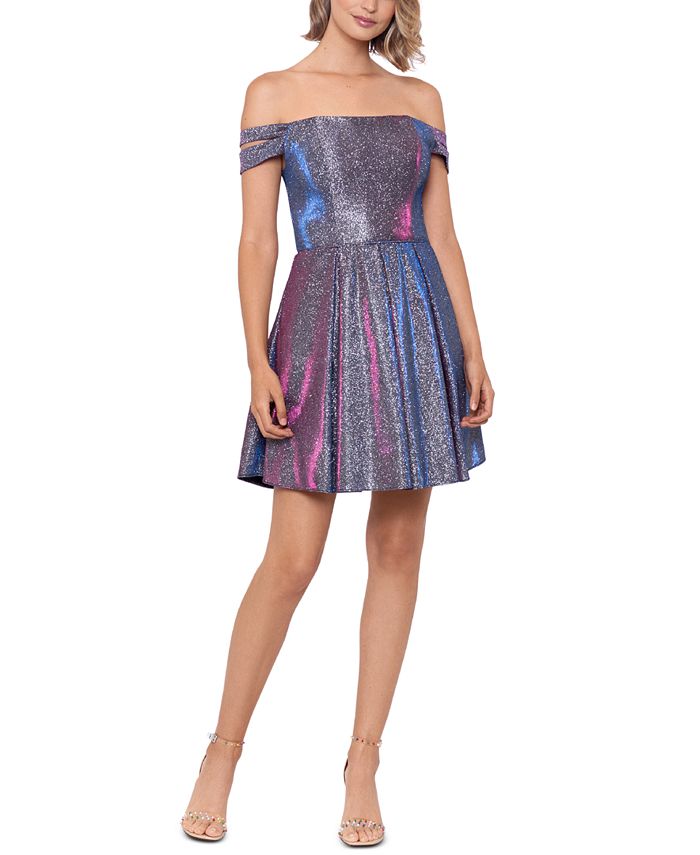 Blondie Nites Juniors Glitter Fireworks Fit Flare Dress Blue Size 1