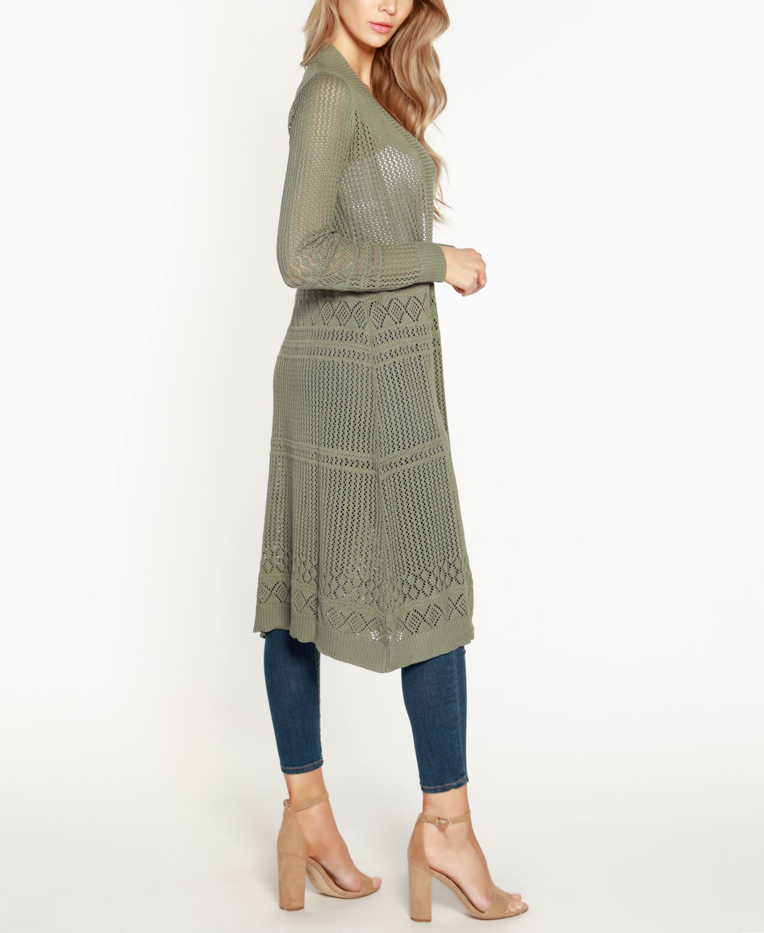 Women's Pointelle-Stitch Duster Cardigan Sweater