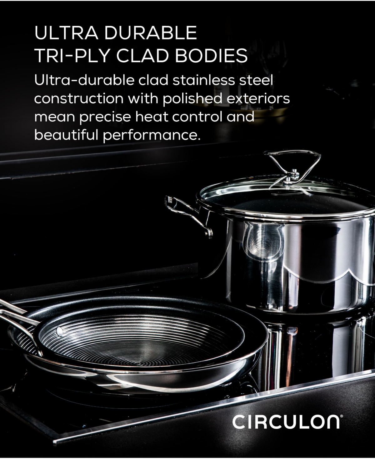 Circulon SteelShield C-Series Tri-Ply Clad Nonstick Saucepan with Lid, 2-Quart,- Silver
