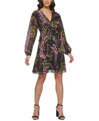 kensie - Women's Printed Chiffon V-Neck Dress