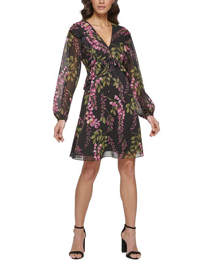 kensie Women's Printed Chiffon VNeck Dress Macy's
