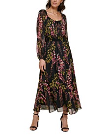Women's Smocked-Waist Blouson-Sleeve Dress
