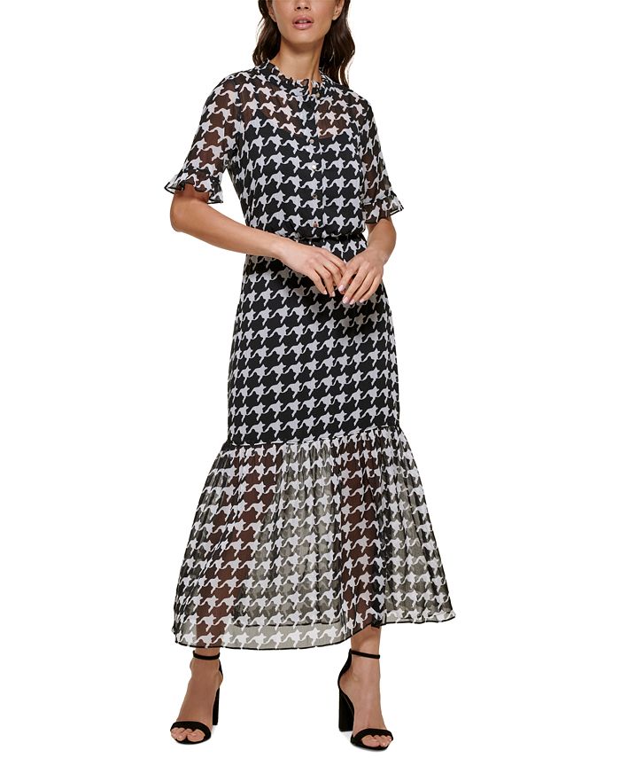 kensie Women's Houndstooth-Print Chiffon Dress - Macy's