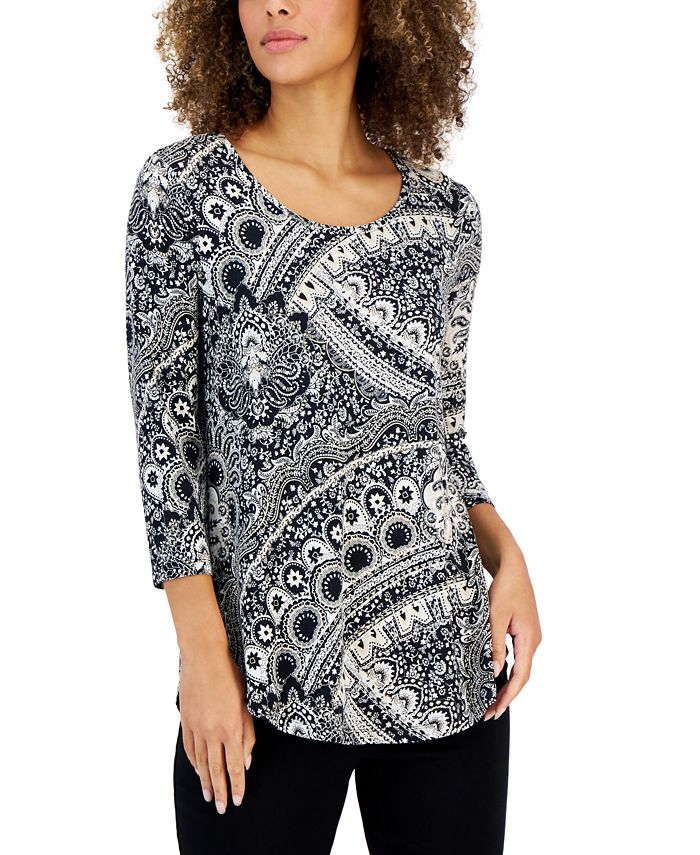 JM Collection Women's Printed 3/4-Sleeve Top, Created for Macy's - Macy's