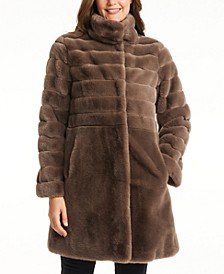 Women's Petite Stand-Collar Faux-Fur Coat