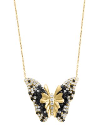 EFFY Collection - Black Diamond (1-1/5 ct. t.w.) & White Diamond (1-1/2 ct. t.w.) Butterfly 18" Pendant Necklace in 14k Gold
