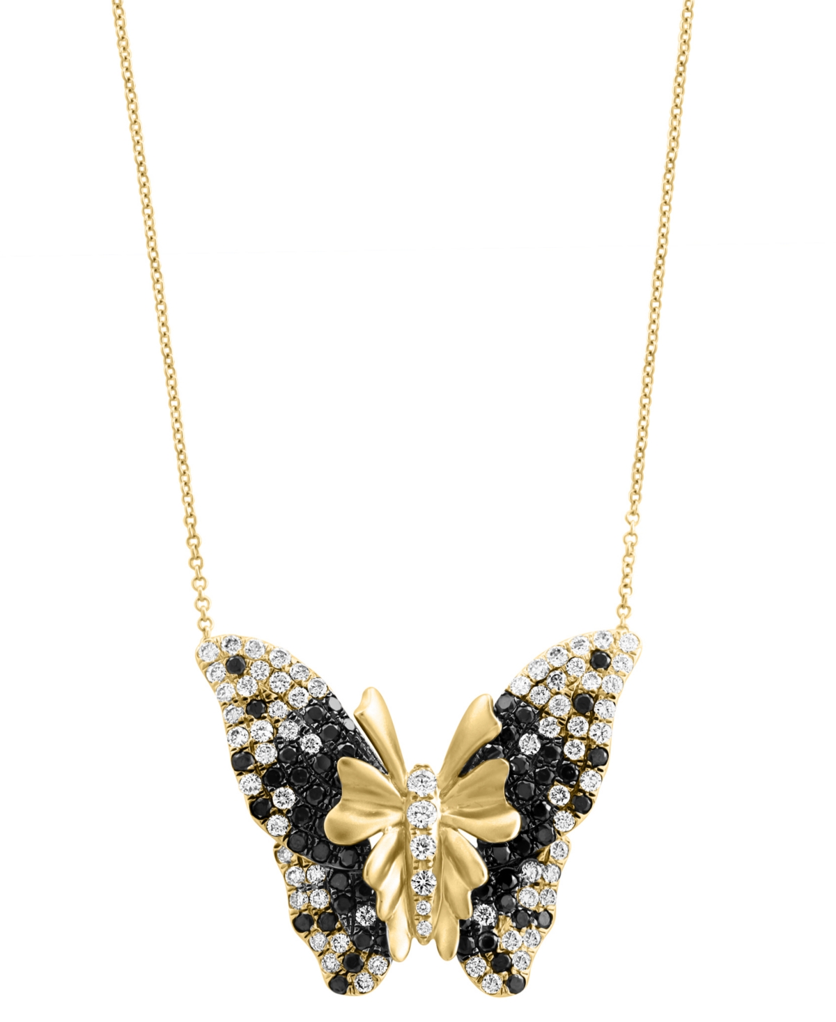 Effy Black Diamond (1-1/5 ct. t.w.) & White Diamond (1-1/2 ct. t.w.) Butterfly 18" Pendant Necklace in 14k Gold - Yellow Gold