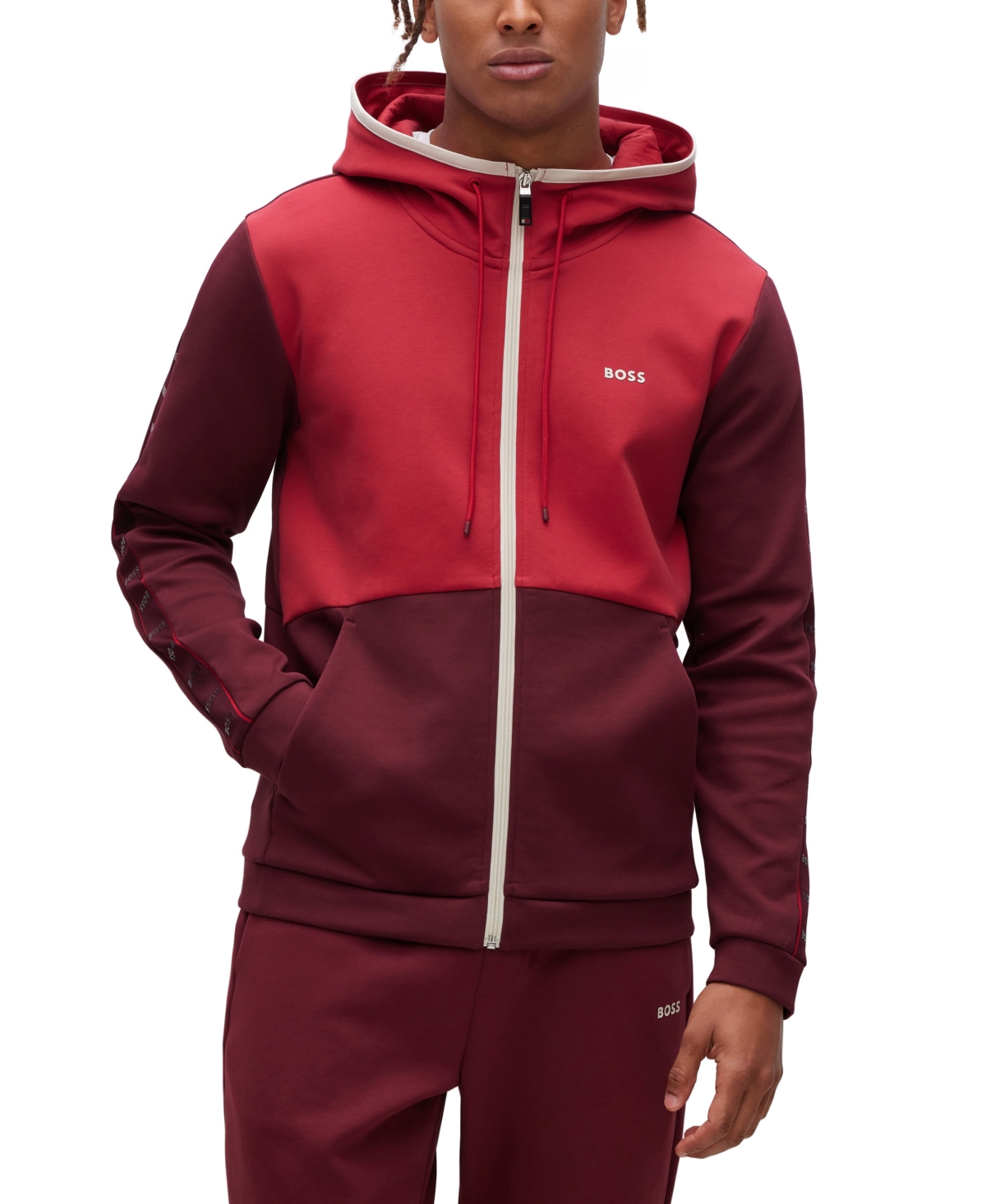 Hugo Boss Boss By Men s Cotton blend Zip up Hoodie In Dark Pink ModeSens