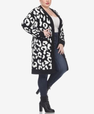 Plus Size Leopard Print Open Front Sherpa Sweater