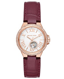Women's Mini-Camille Automatic Berry Genuine Leather Strap Watch 33mm