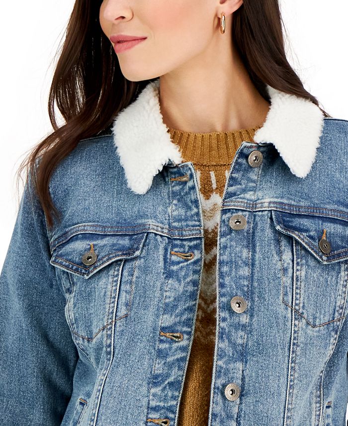 Style & Co Women's Sherpa-Collar Jean Jacket, Created for Macy's ...