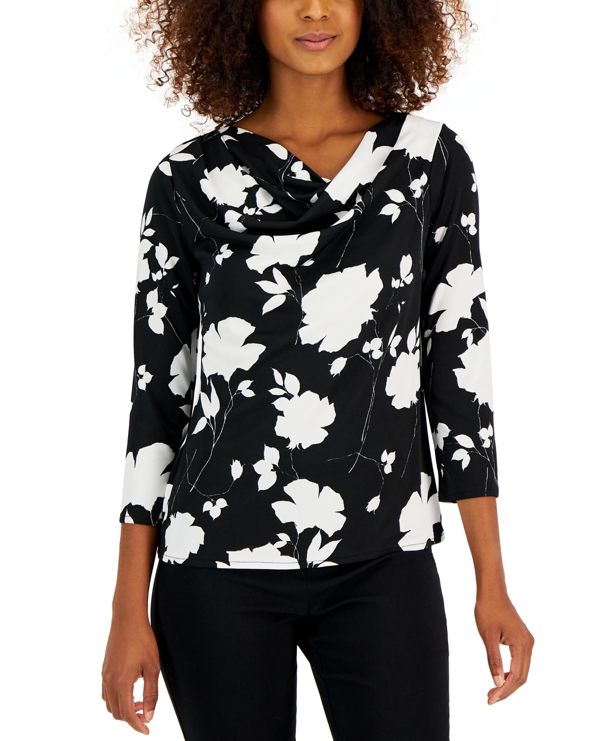  Alfani Women's Cowlneck 3/4-Sleeve Top, Created for Macy's
