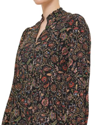Jessica Howard Petite Paisley-Print Split-Neck Midi Dress