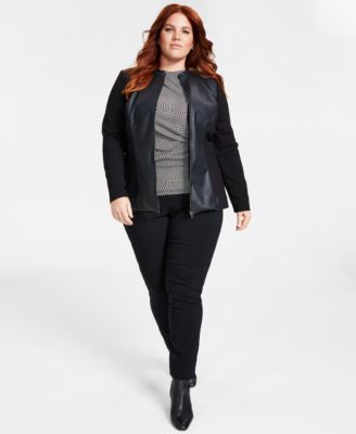 Alfani Plus Size Mixed-Media Jacket 