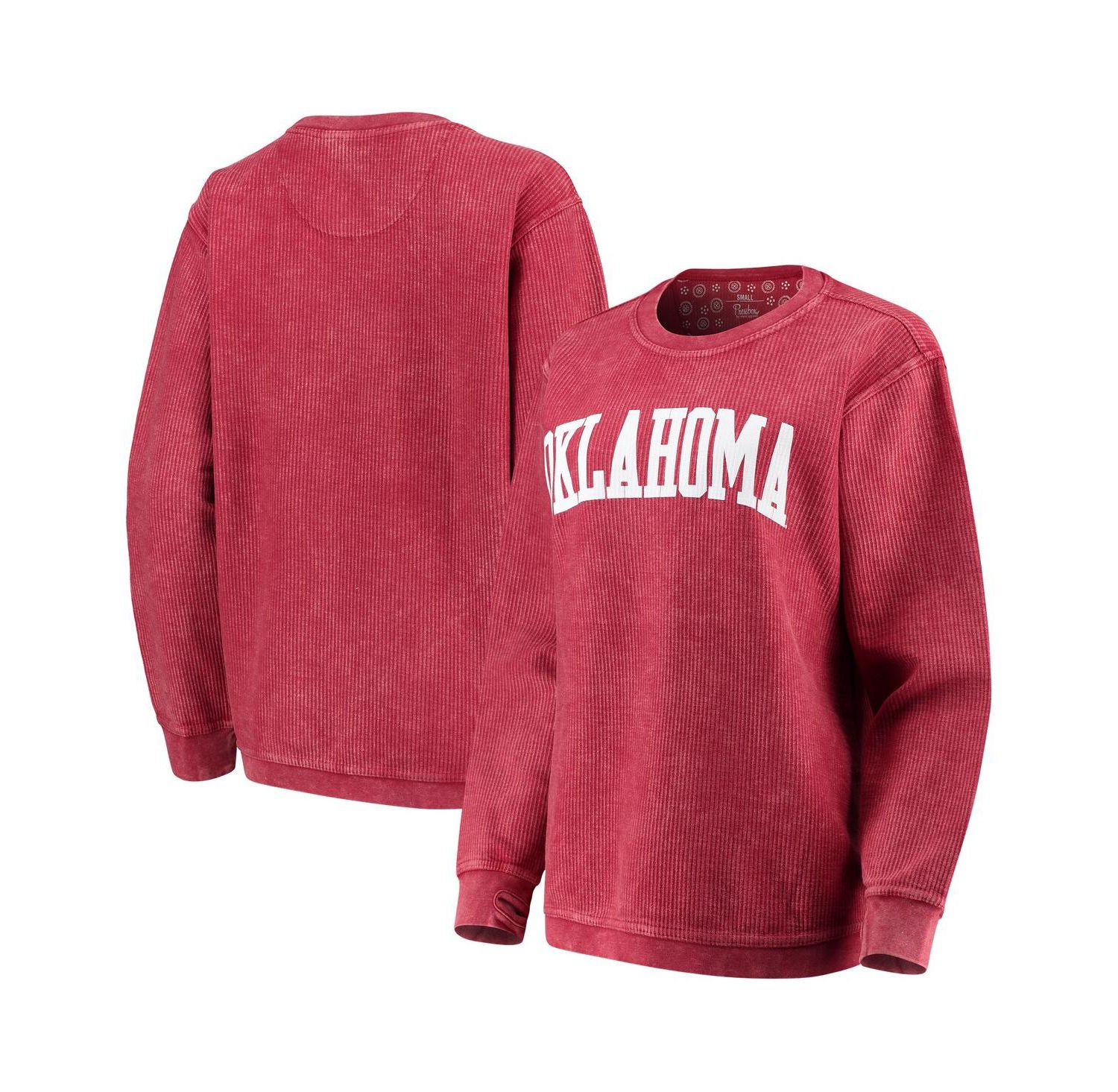 Women's Crimson Oklahoma Sooners Comfy Cord Vintage-Like Wash Basic Arch Pullover Sweatshirt