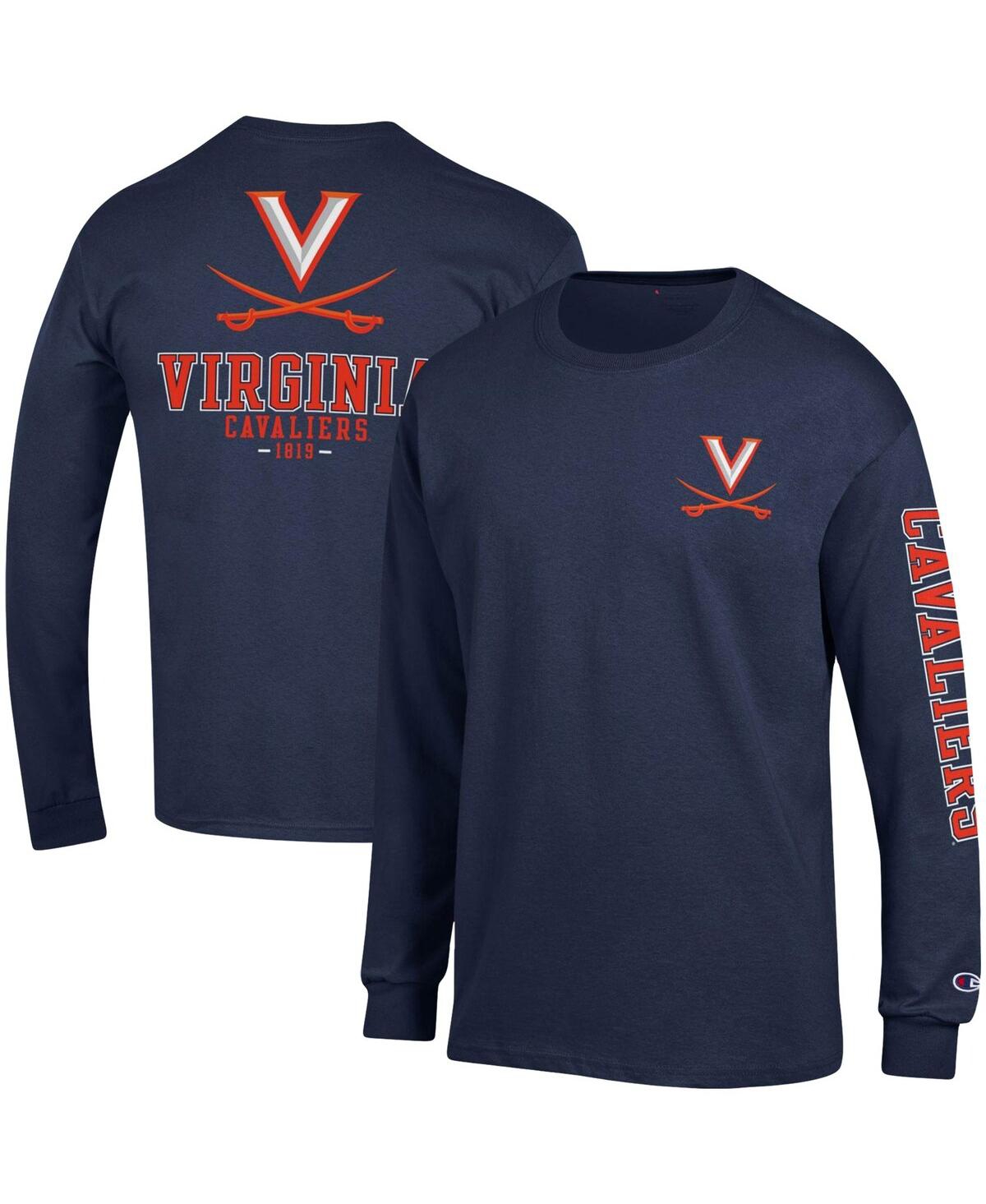 Shop Champion Men's  Navy Virginia Cavaliers Team Stack Long Sleeve T-shirt