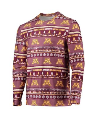 Men's Maroon Minnesota Golden Gophers Ugly Sweater Long Sleeve T-shirt and Pants Sleep Set