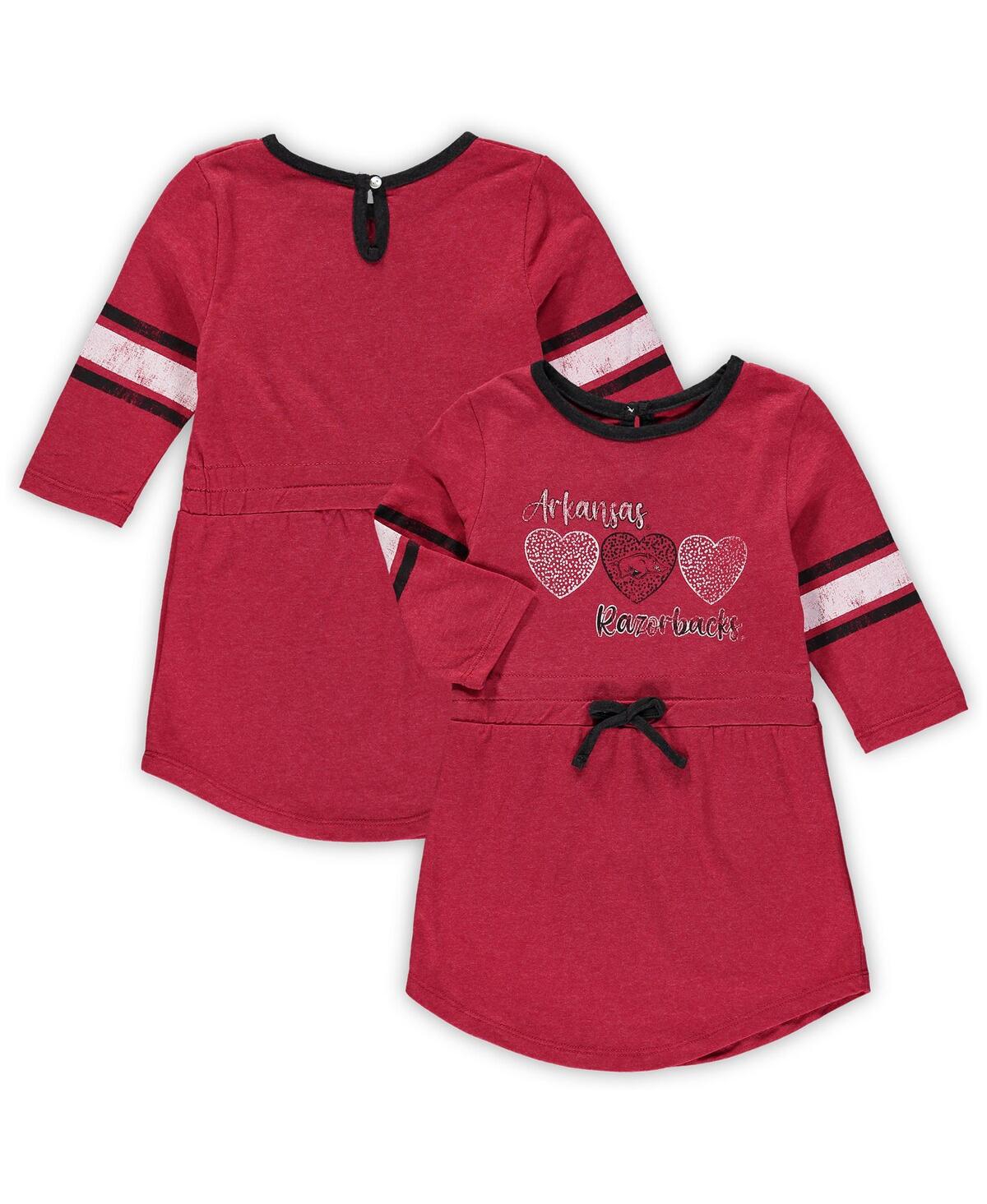 Colosseum Babies' Toddler Girls  Heathered Cardinal Arkansas Razorbacks Poppin Sleeve Stripe Dress