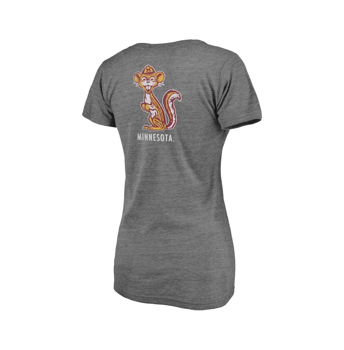 Женская футболка Fanatics Heathered Gray Minnesota Golden Gophers Slab Serif 2-Hit V-Neck Tri-Blend — фото 4