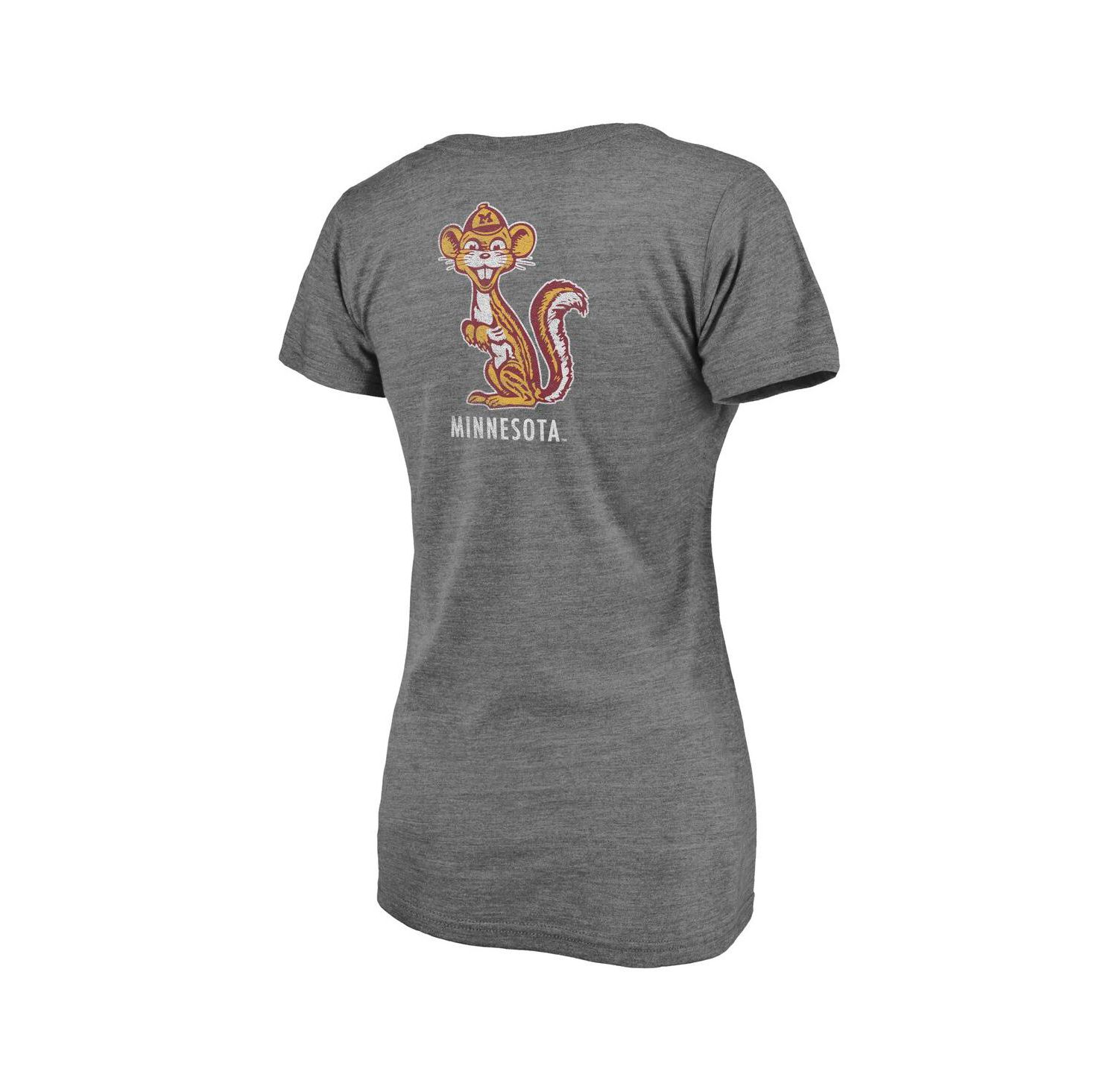 Women's Heathered Gray Minnesota Golden Gophers Slab Serif 2-Hit V-Neck Tri-Blend T-shirt