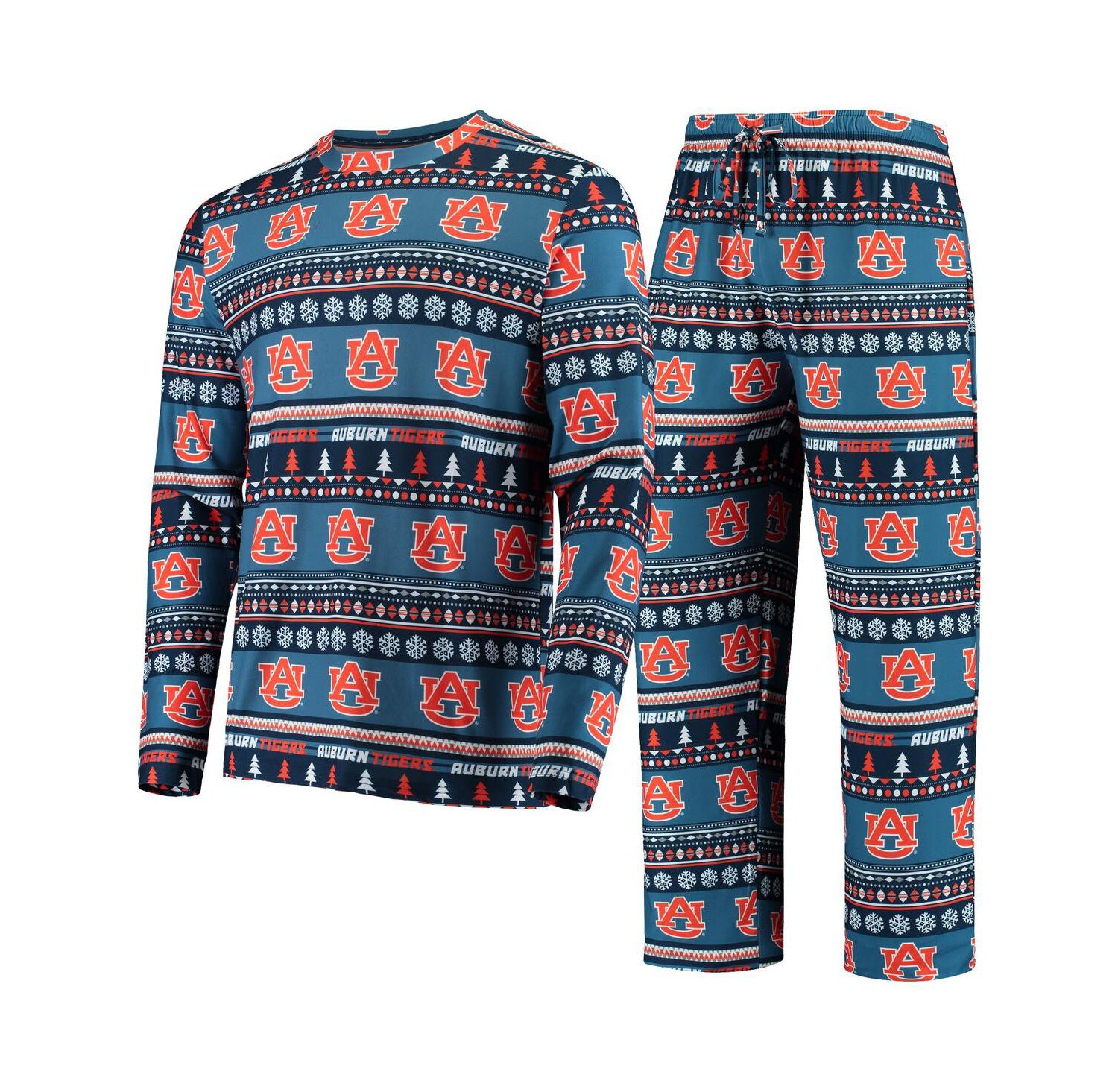 Men's Navy Auburn Tigers Ugly Sweater Knit Long Sleeve Top and Pant Set