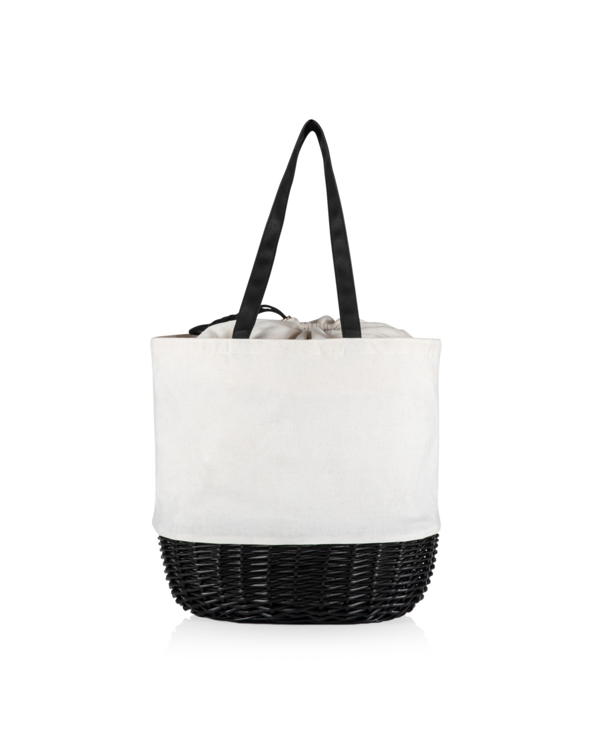 Picnic Time Coronado Canvas And Willow Basket Tote In White Canvas With Black Accents