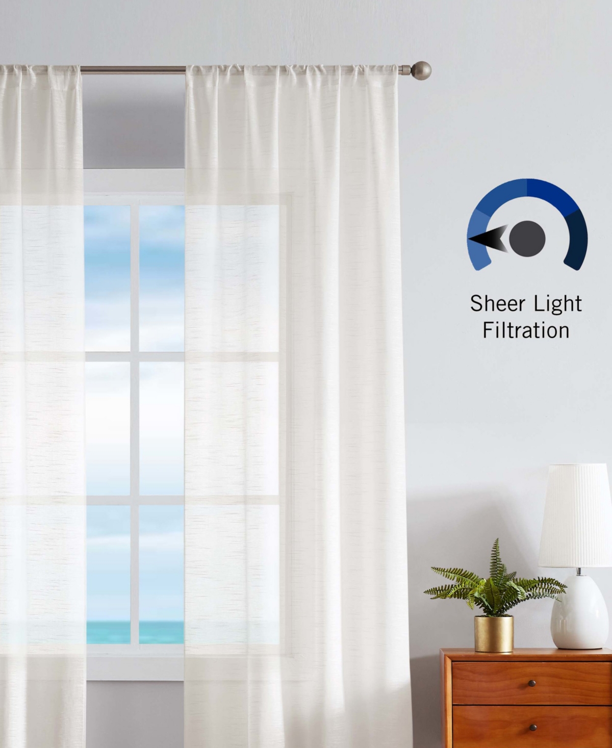 Nautica Erasmus Sheer Rod Pocket Window Curtain Panel Pair, 38