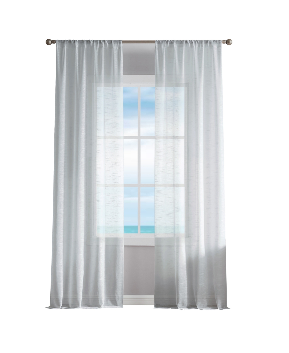 Nautica Erasmus Sheer Rod Pocket Window Curtain Panel Pair, 38" X 108" In Gray