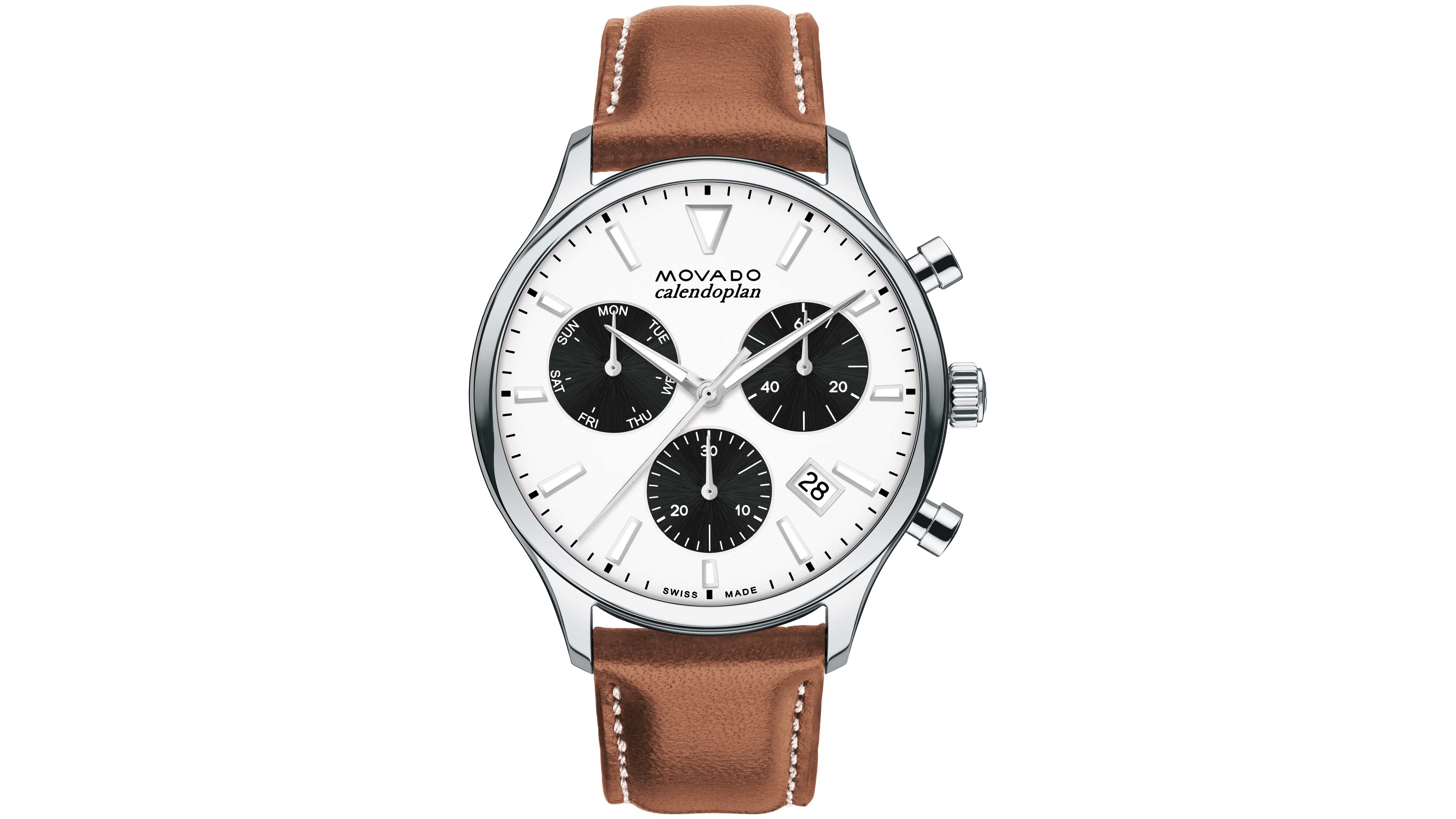 Movado Men's Heritage Cognac Brown Genuine Leather Strap Watch 43mm