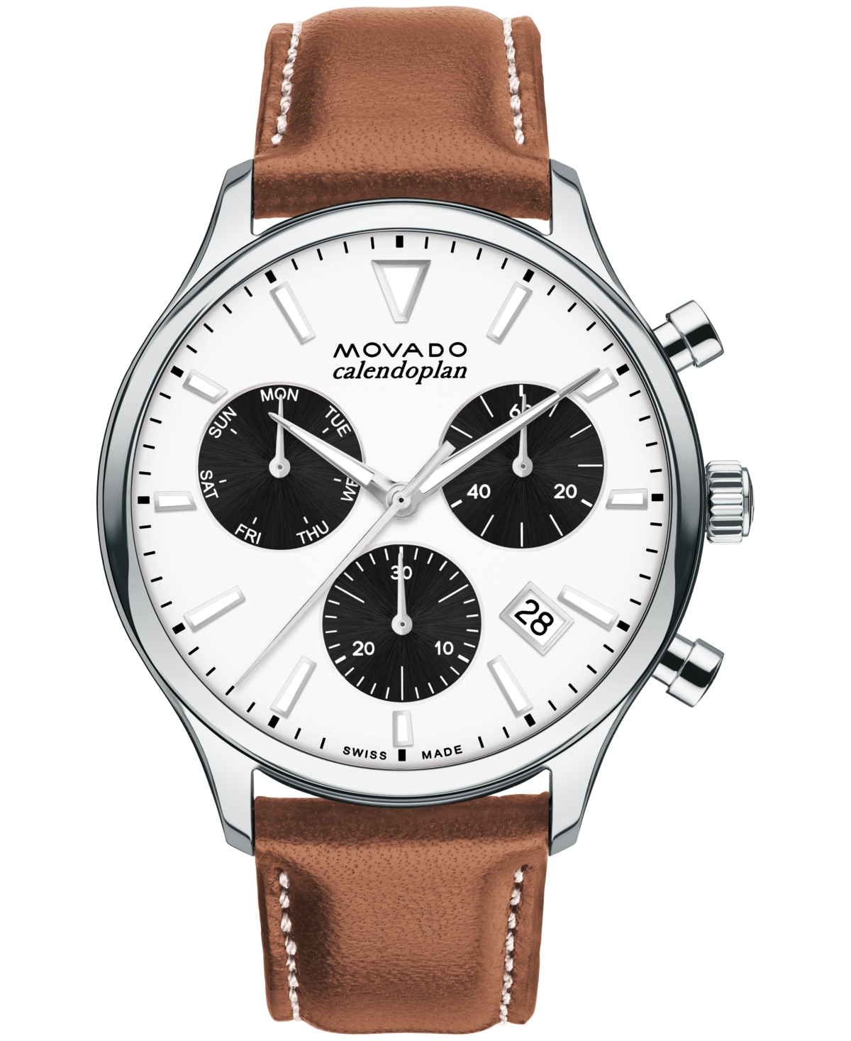 Movado Men's Heritage Cognac Brown Genuine Leather Strap Watch 43mm In Silver