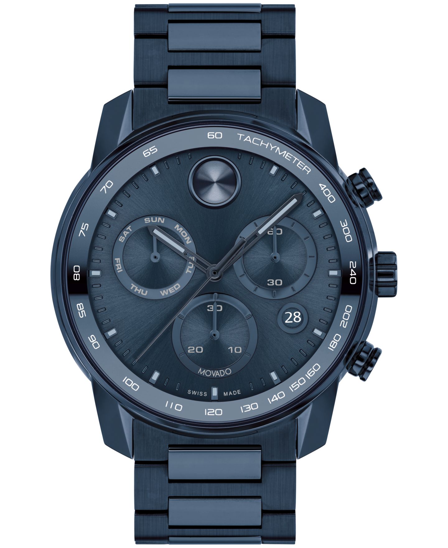 Мужские часы Movado Bold Verso Dark Blue Ionic Plated Steel Bracelet Watch 44mm — фото 1