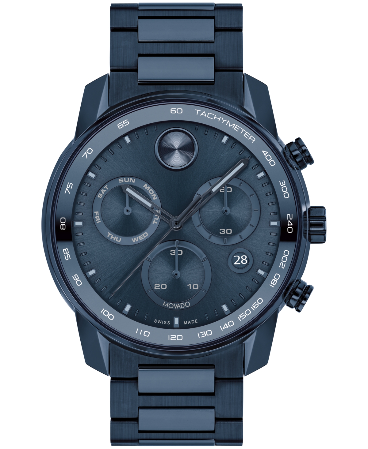 Shop Movado Men's Bold Verso Dark Blue Ionic Plated Steel Bracelet Watch 44mm