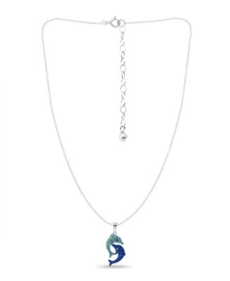 Crystal Two Dolphin Pendant Sterling Silver Necklace