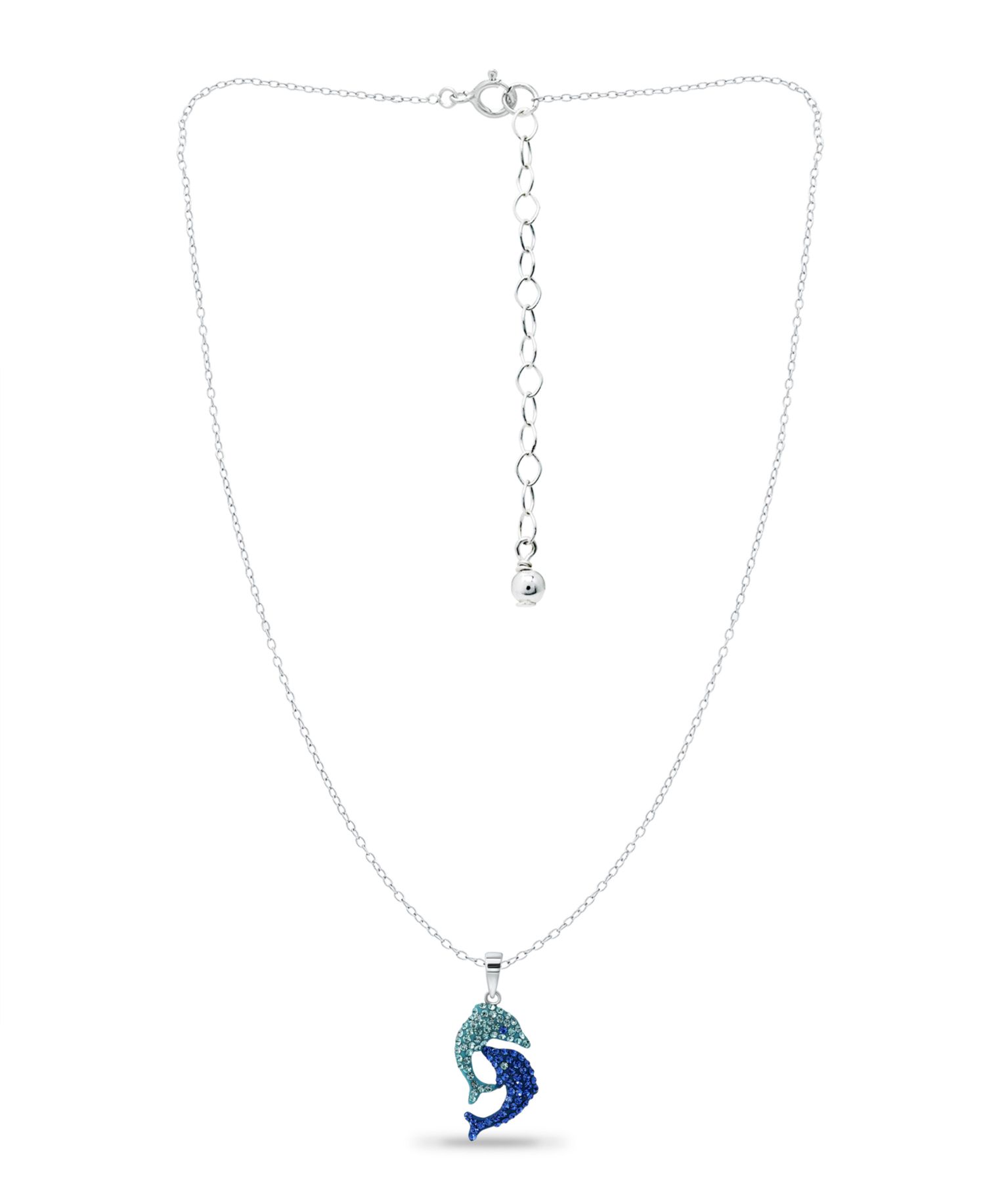 Crystal Two Dolphin Pendant Sterling Silver Necklace