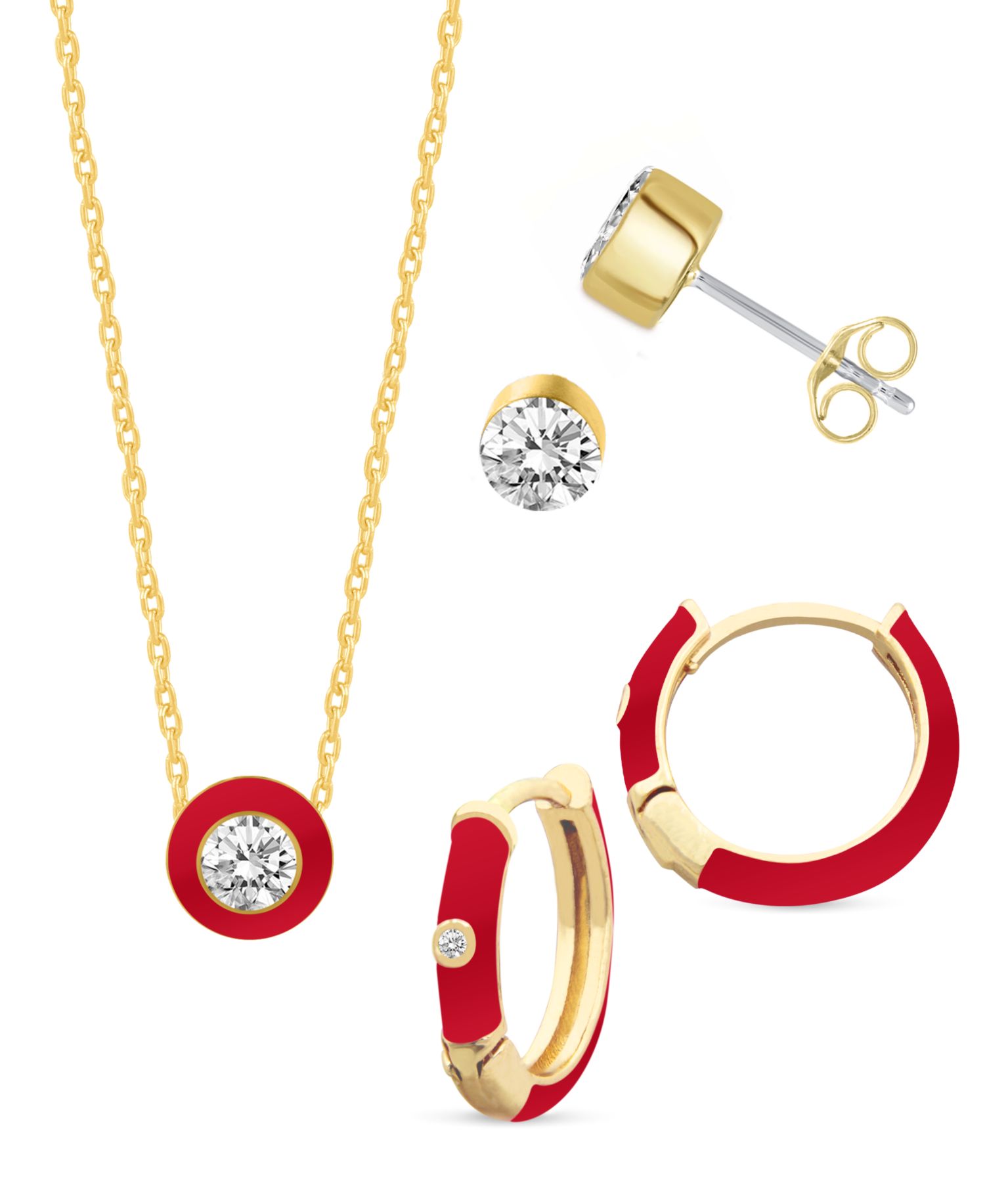 Crystal Enamel Necklace and Earring Set, 3-Piece