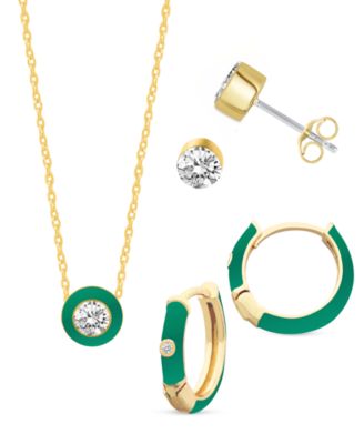 Crystal Enamel Necklace and Earring Set, 3-Piece