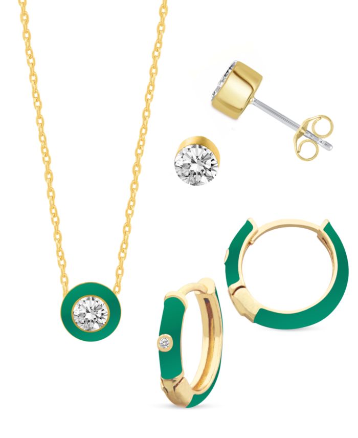 Crystal Enamel Necklace and Earring Set, 3-Piece