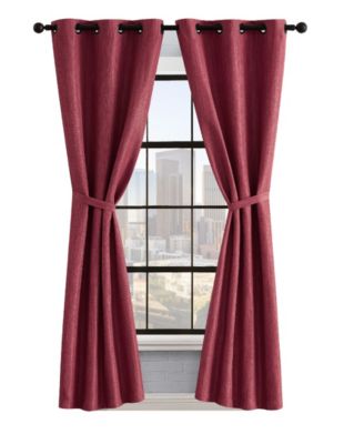 Lucky Brand Solana Thermal Woven Room Darkening Grommet Window Curtain Panel Pair With Tiebacks Collection In Gray