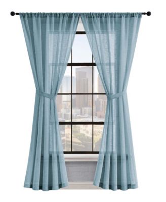 Lucky Brand Onyx Textured Sheer Voile Light Filtering Rod Pocket Window Curtain Panel Pair With Tiebacks Collect In Denim Blue